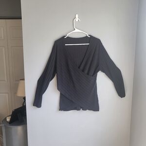 SHEIN black ribbed faux wrap sweater